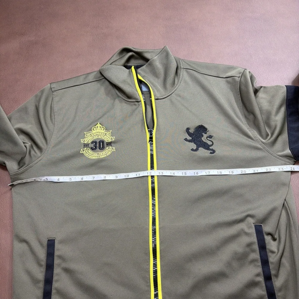 Vintage Y2K Express Men's Jacket Track Warm Up Lions Crest Logo XL Green 00s VTG